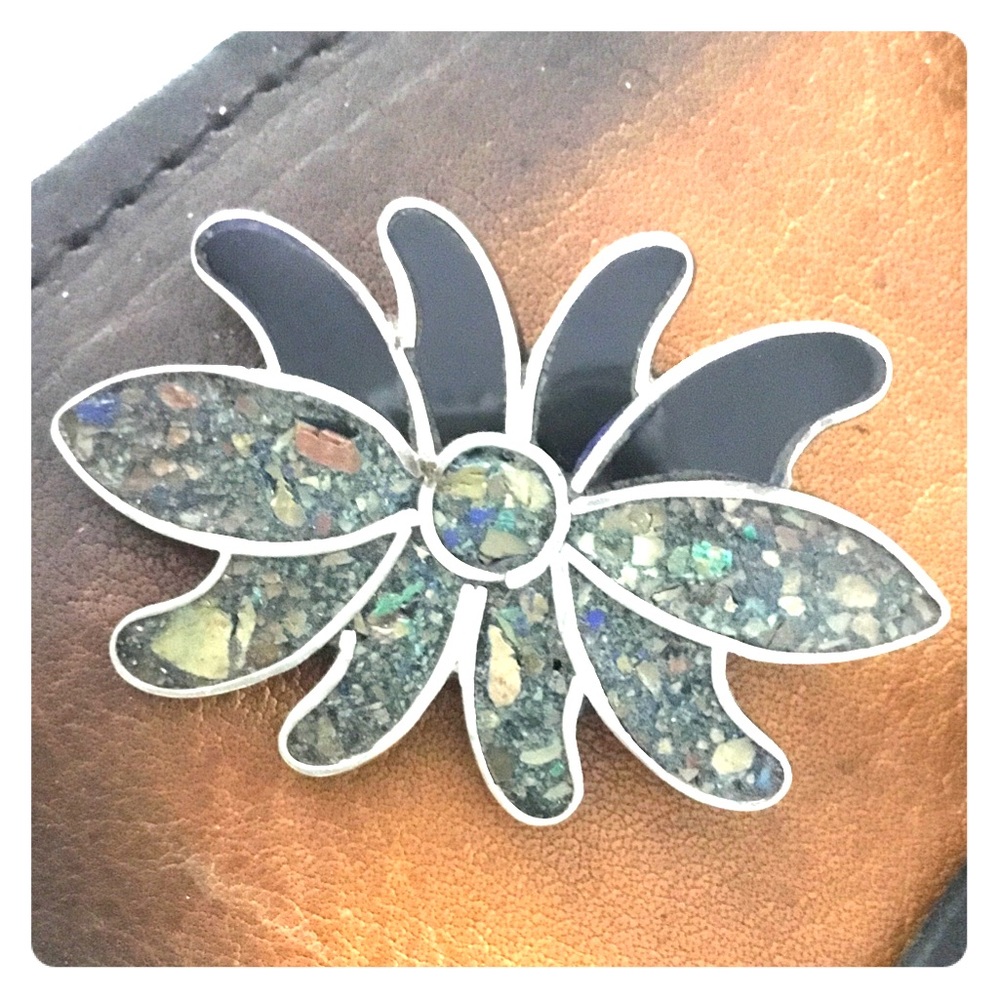 Taxco Mexico Sterling Silver Brooch w/ turquoise